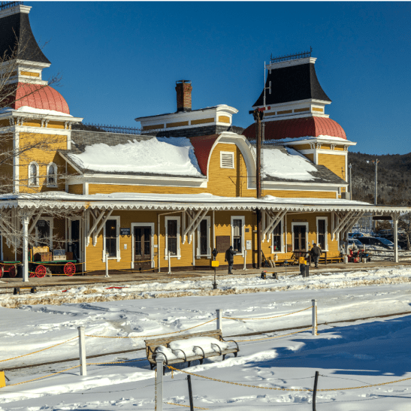 a building with snow on the ground